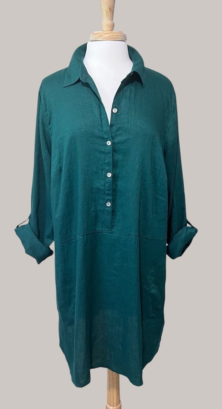 J. Jill Love Linen Tunic Top Women’s XL Hunter Green Popover Oversized Pockets